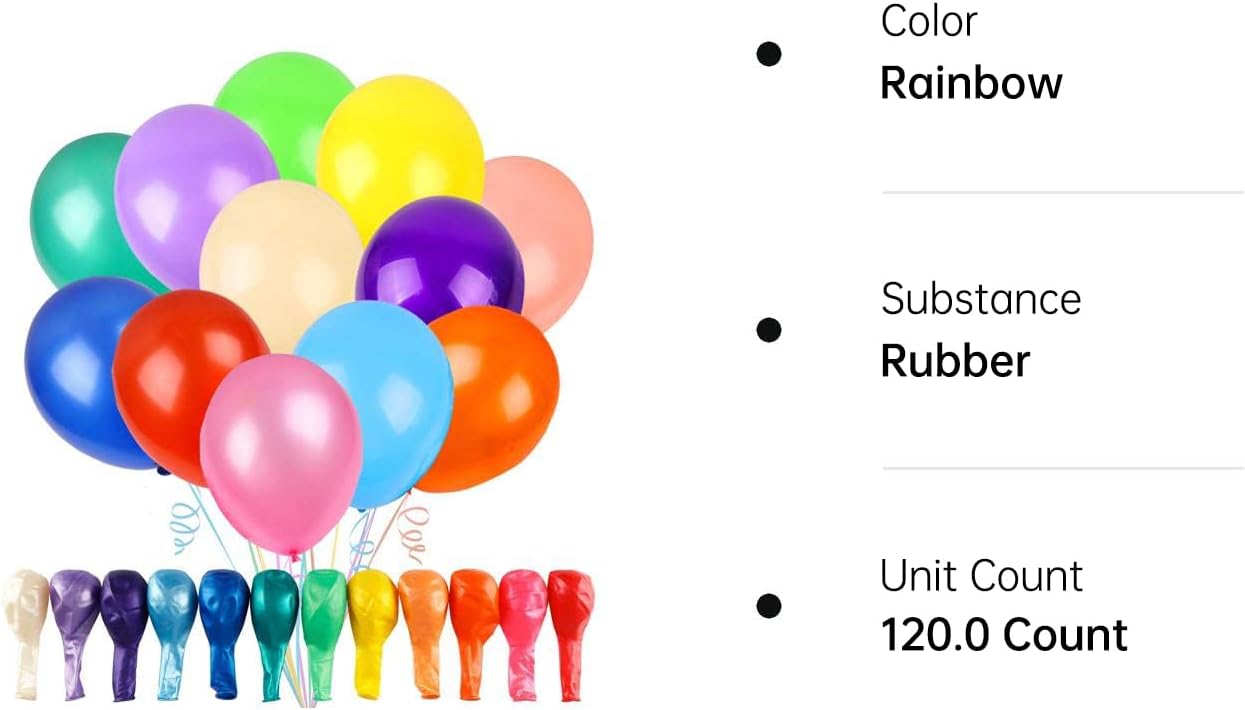 120 Balloons Assorted Color 12 Inches Rainbow Latex Balloons