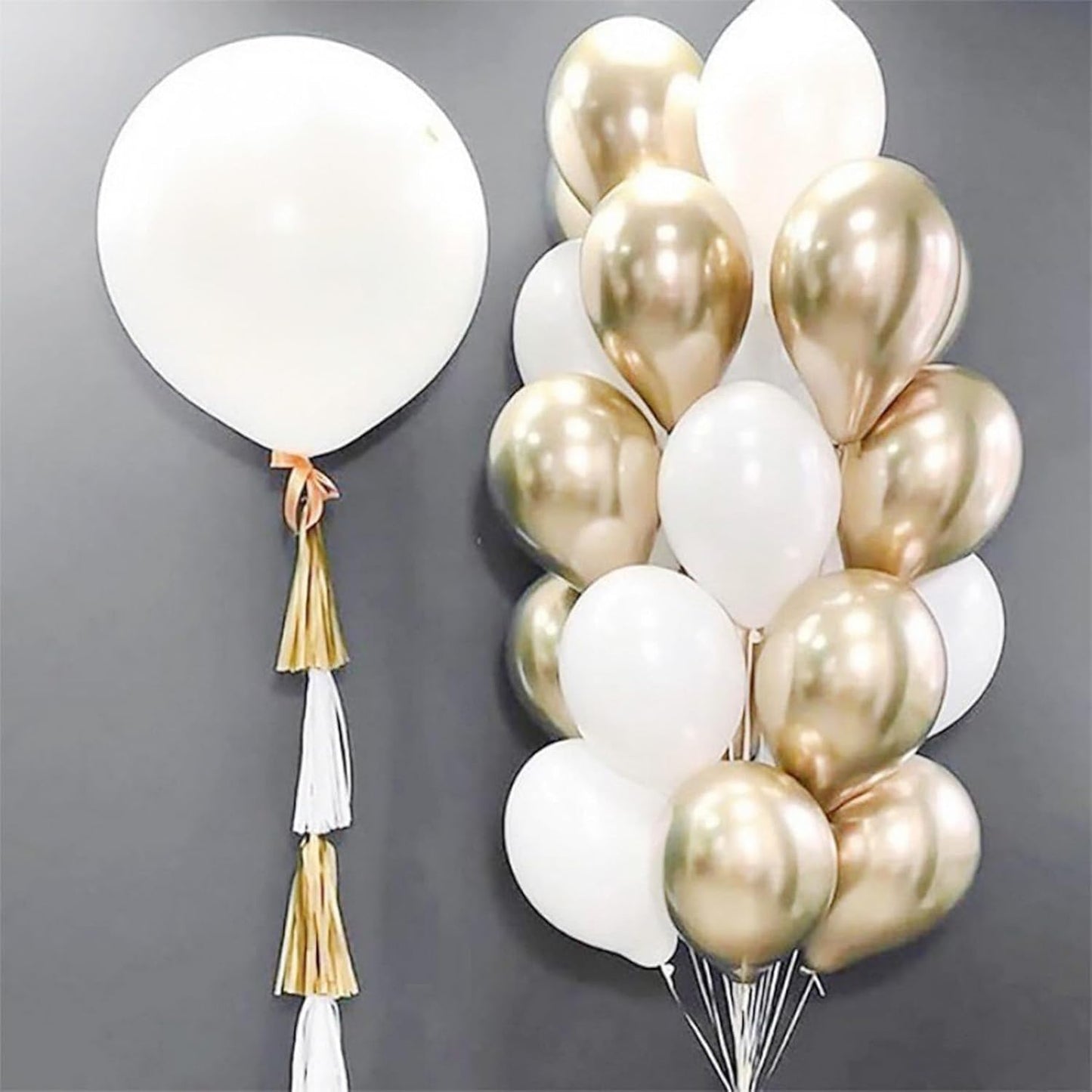 White and Gold Balloons, 12 Inch