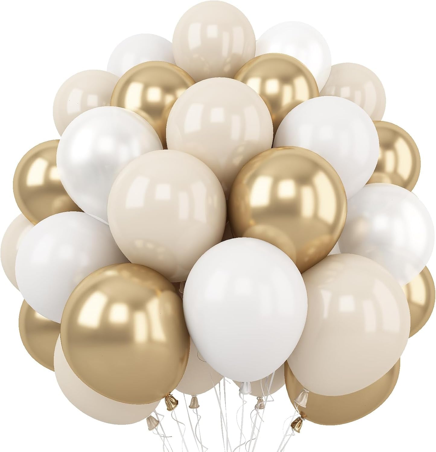 White and Gold Balloons, 12 Inch