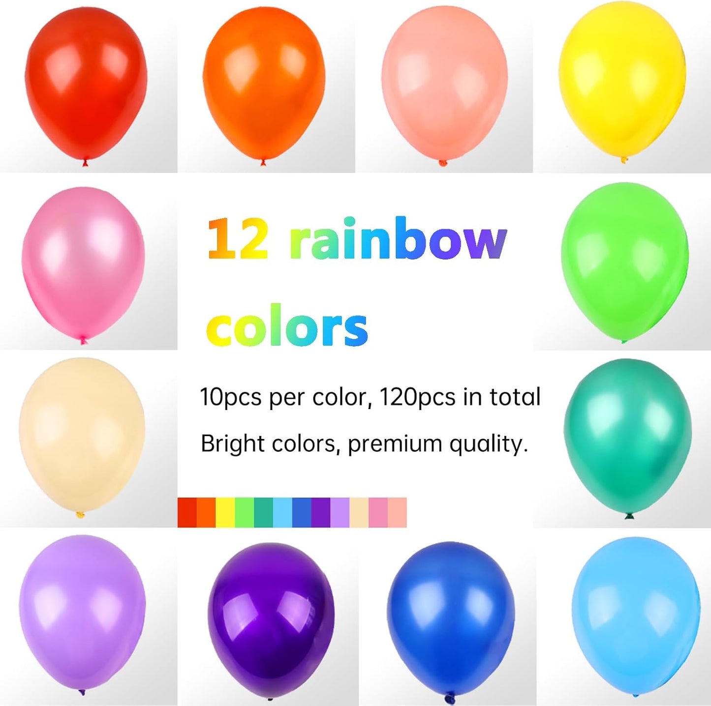 120 Balloons Assorted Color 12 Inches Rainbow Latex Balloons