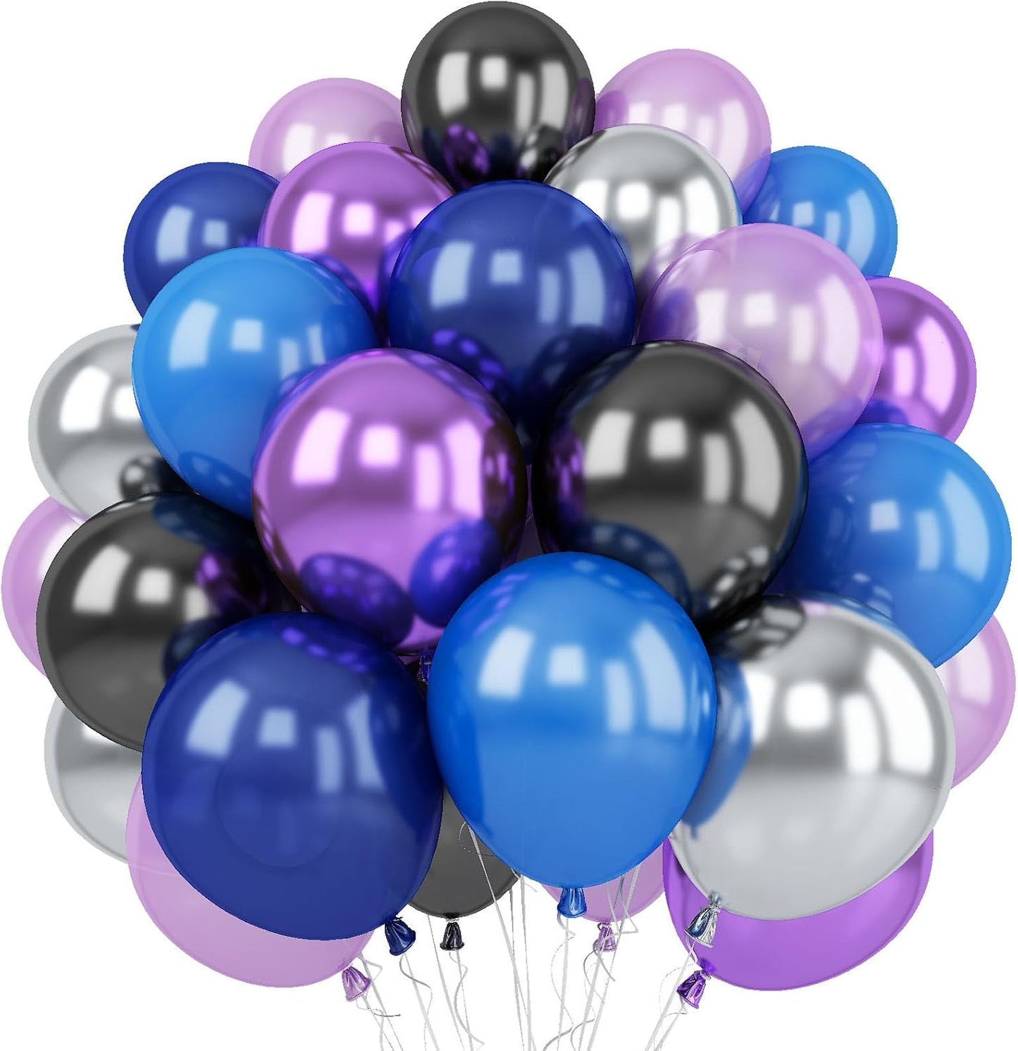 12 Inches Galaxy Blue Purple Balloons with Metallic Black Silver Balloons