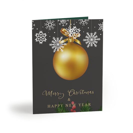 Gold Ball .Christmas Swirl Greeting Cards Set - Star with Christmas Balls Design