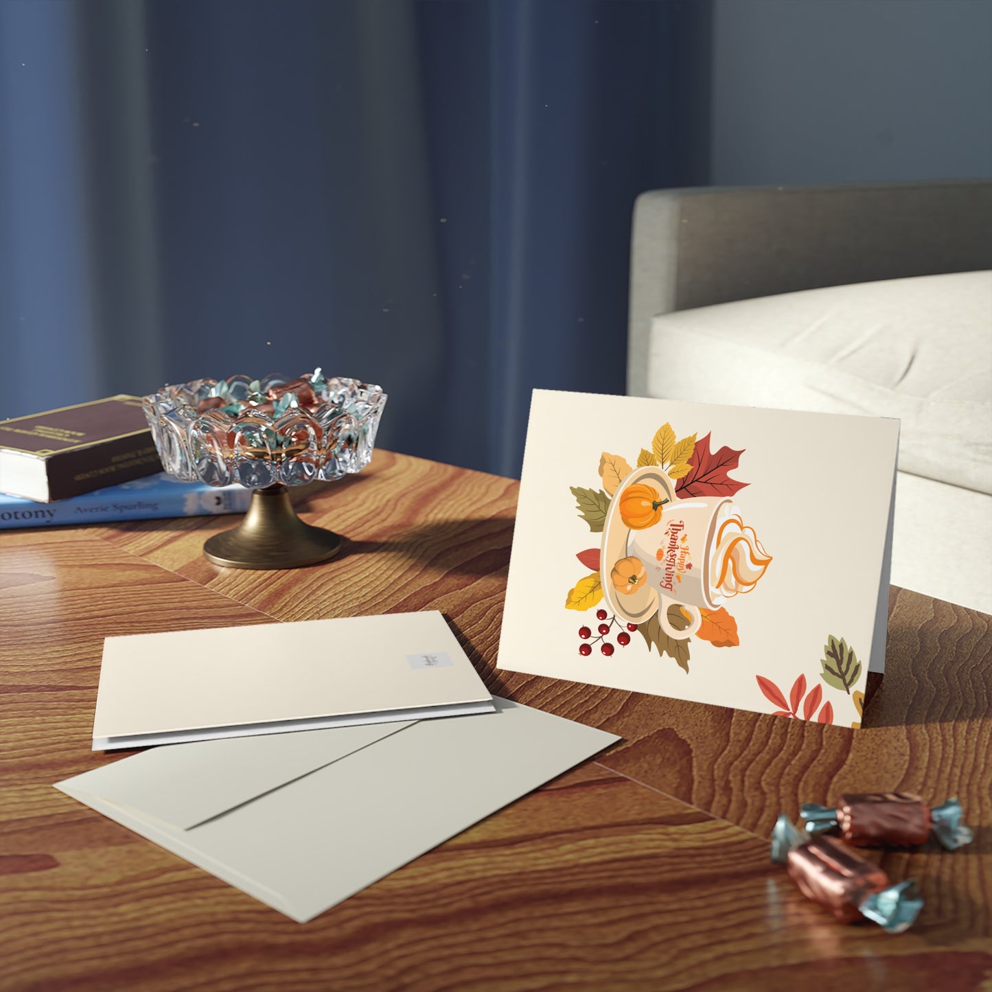 Cup Full Happy Thanksgiving Greeting Card Set. - (8pcs)