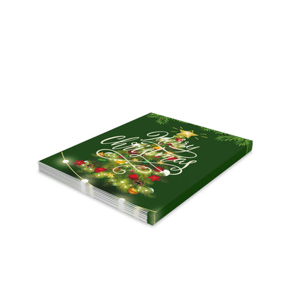 Christmas Greeting Cards (8, 16, and 24 pcs) - Green Background with Christmas Tree and Star