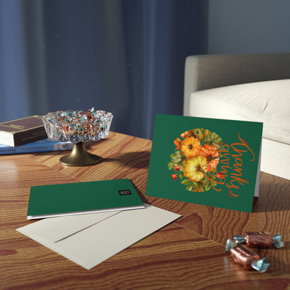 Green Floral Happy Thanksgiving Greeting Card Set. - (8pcs)