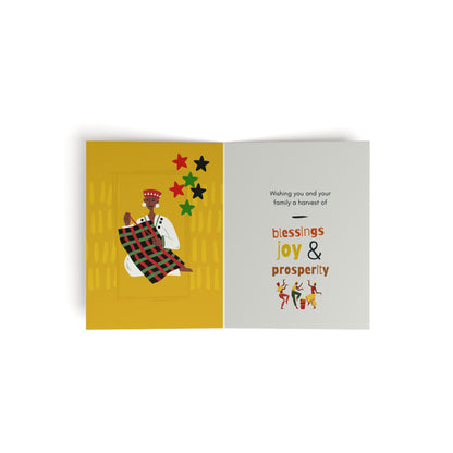 Celebrating Family Greeting. Green Happy Kwanza Greeting Cards Set