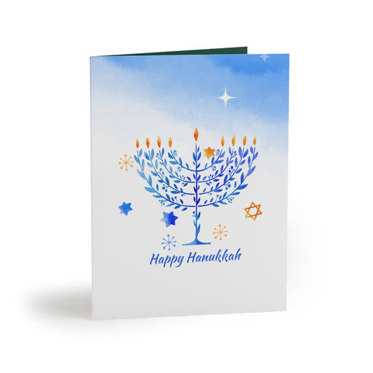 White & Blue Happy Hanukkah Greeting Cards Set