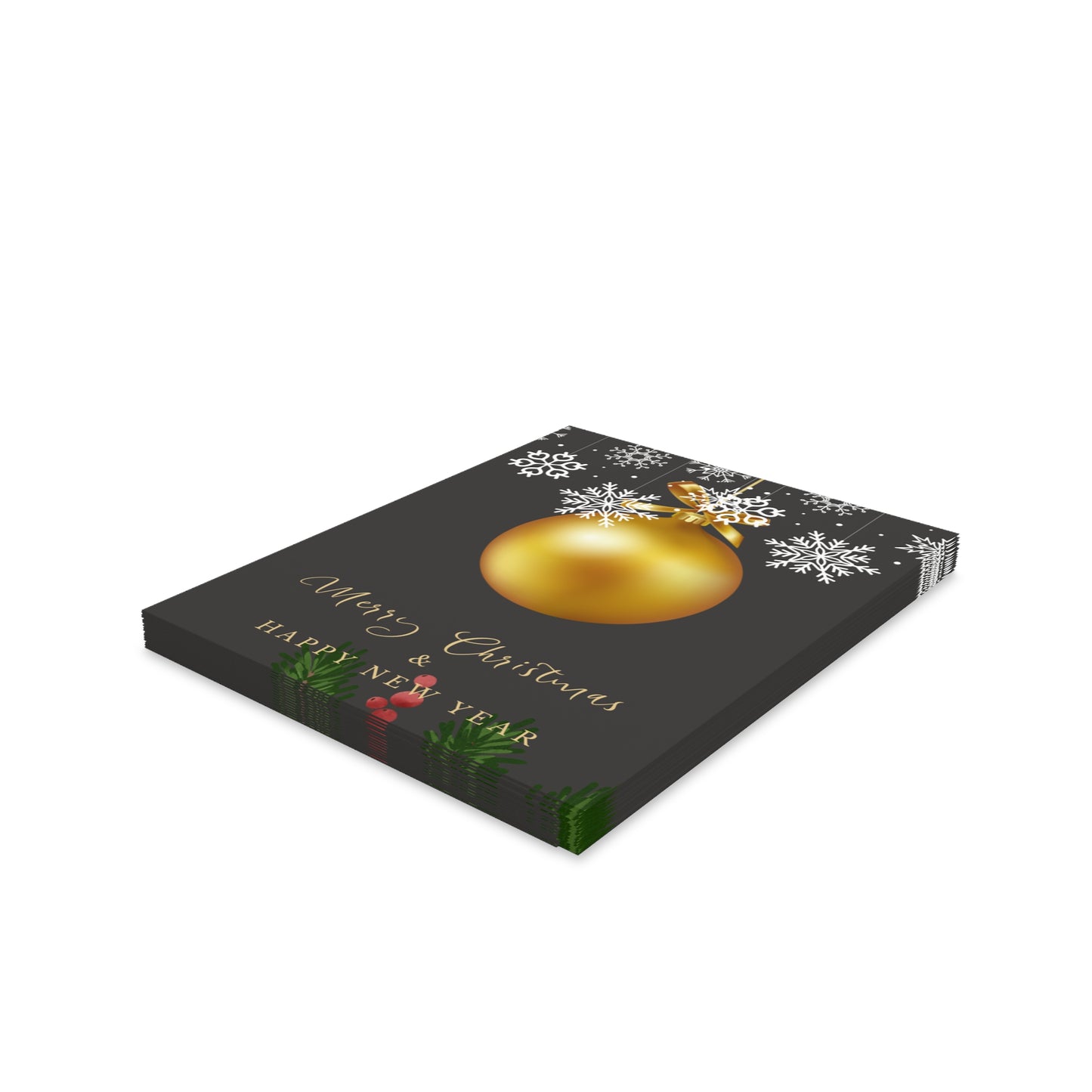 Gold Ball .Christmas Swirl Greeting Cards Set - Star with Christmas Balls Design