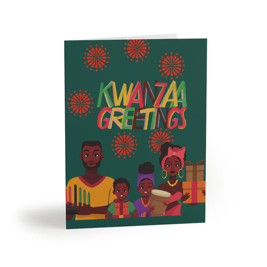 Family Greeting Green Happy Kwanza Greeting Cards Set