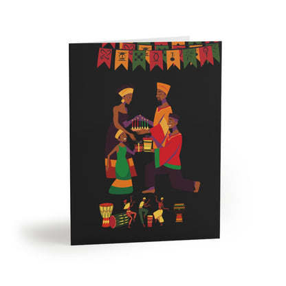 Family Greeting. Green Happy Kwanza Greeting Cards Set