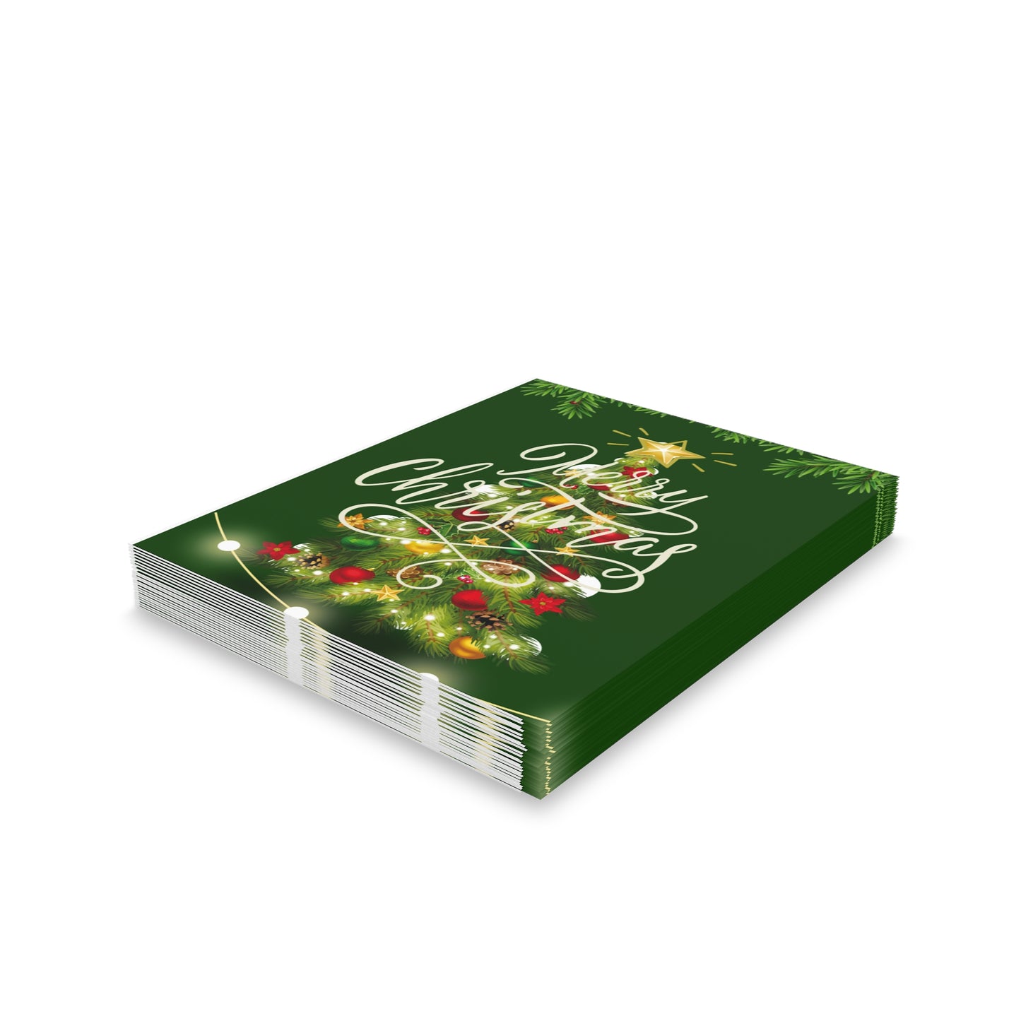 Christmas Greeting Cards (8, 16, and 24 pcs) - Green Background with Christmas Tree and Star