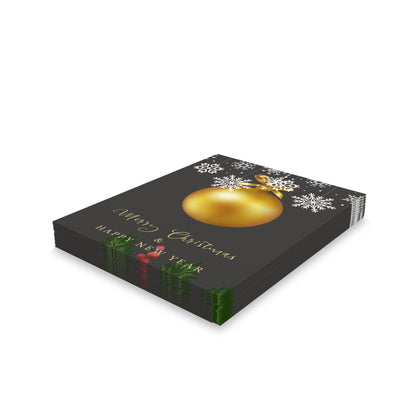 Gold Ball .Christmas Swirl Greeting Cards Set - Star with Christmas Balls Design